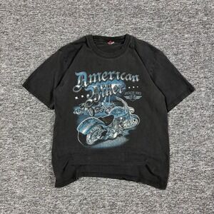 Vintage Y2K American Biker Rex's Custom Cycles Faded Black Graphic T-Shirt L